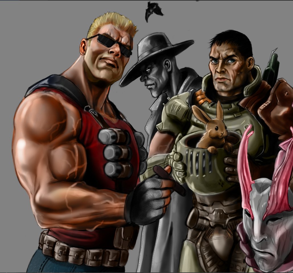 2007Hellbabe's tweet photo. Duke and the Doomslayer also have color, even little Daisy. I'm going faster than I thought. #dukenukem #doom #DoomEternal #daisybunny https://t.co/kq4010bfX5