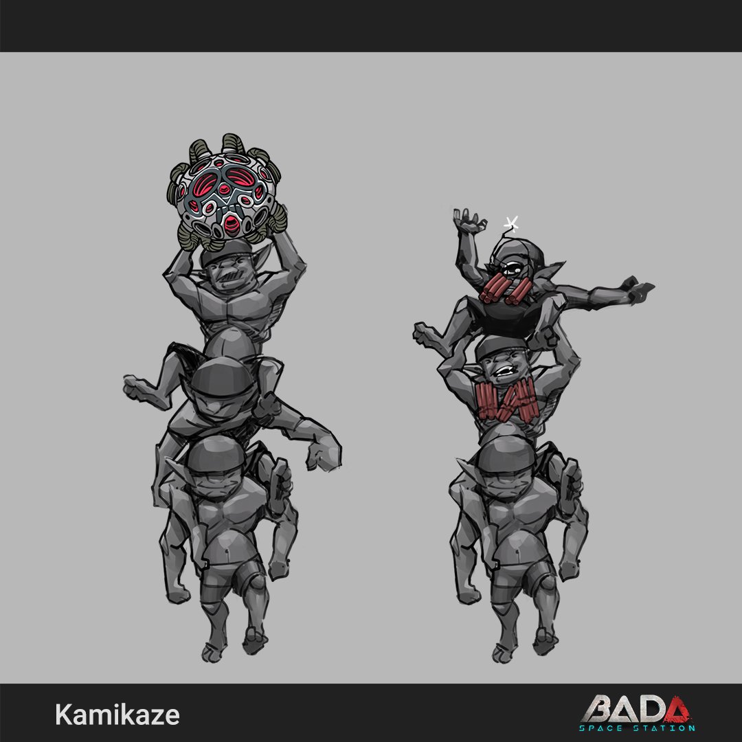 Moxvo's tweet photo. The true form of the kamikazee + props ! 💣 ☠️ 
@BadaSpStation @terahardstudios 

#gameart #indiedev #gamedev #characterdesign #conceptart https://t.co/6FxNAGsZ3B