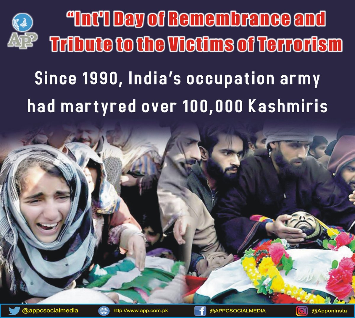MoIB_Official's tweet image. Since 1990, India’s occupation army had martyred over 100,000 #Kashmiris

#APPNews #supportforvictims #VictimsOfTerrorism #Kashmir #IIOJKUnderSiege #KashmirLivesMatter @MoIB_Official @shiblifaraz @ForeignOfficePk @SMQureshiPTI @TeamSMQ