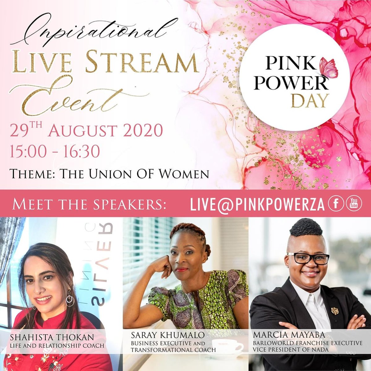 PinkPowerZA's tweet image. The 3rd edition of Pink Power Day is extra special.It is THE UNION OF WOMEN.Every woman will be inspired by our speakers as they share their stories, challenges &amp;amp; the celebrating the incredible strength of being a woman. @MarciaMayaba @saraykhumalo #Womensmonth