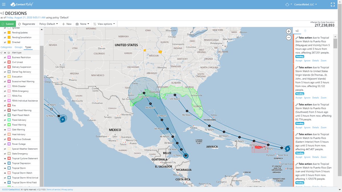 ContactRelief's tweet photo. Hurricanes expected to make simultaneous landfall on Wednesday.  Get a list of zip-codes for all affected areas by subscribing to the Disaster Decision Engine from ContactRelief, the disaster experts. https://t.co/GjEbWIcuwz