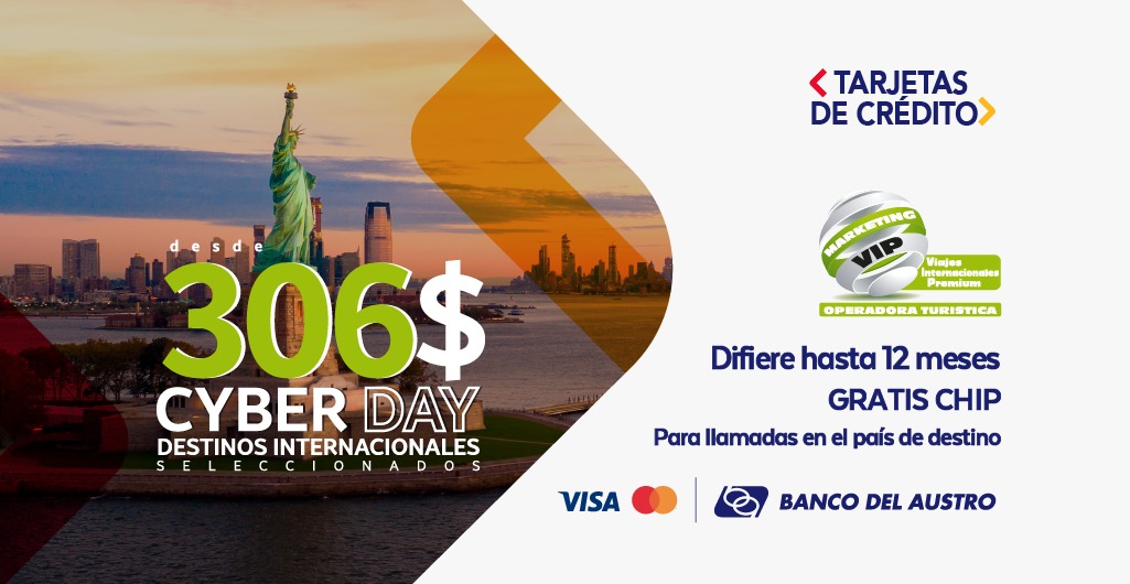 TarjetasBDA's tweet photo. ¡Destinos internacionales! ✈️🧳🤩

Guayaquil - Miami desde $306 
Quito - Miami desde $350 
Guayaquil - New York desde $362
Quito - New York  desde $389 

Difiere tu viaje hasta 12 meses con tus tarjetas #Visa y #Matercard del Banco del Austro. https://t.co/7qQcJcP4Zf