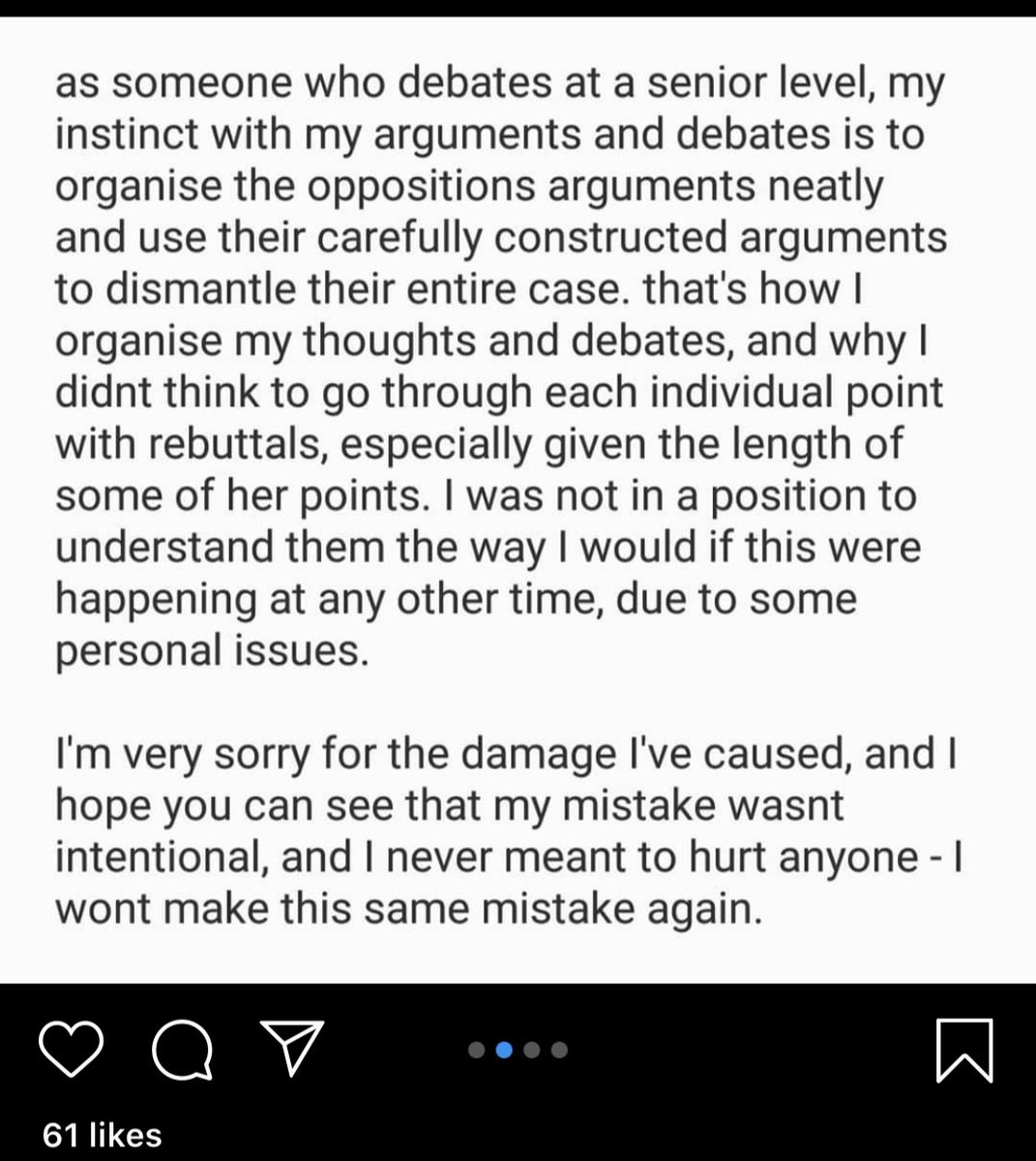 When Amy finished school, she posted a more comprehensive apology, pictured here. She and the other admins (some of whom are trans men, mind you) were being bombarded with private messages scolding them for “platforming a TERF” and for “triggering people’s dysphoria.” 6/