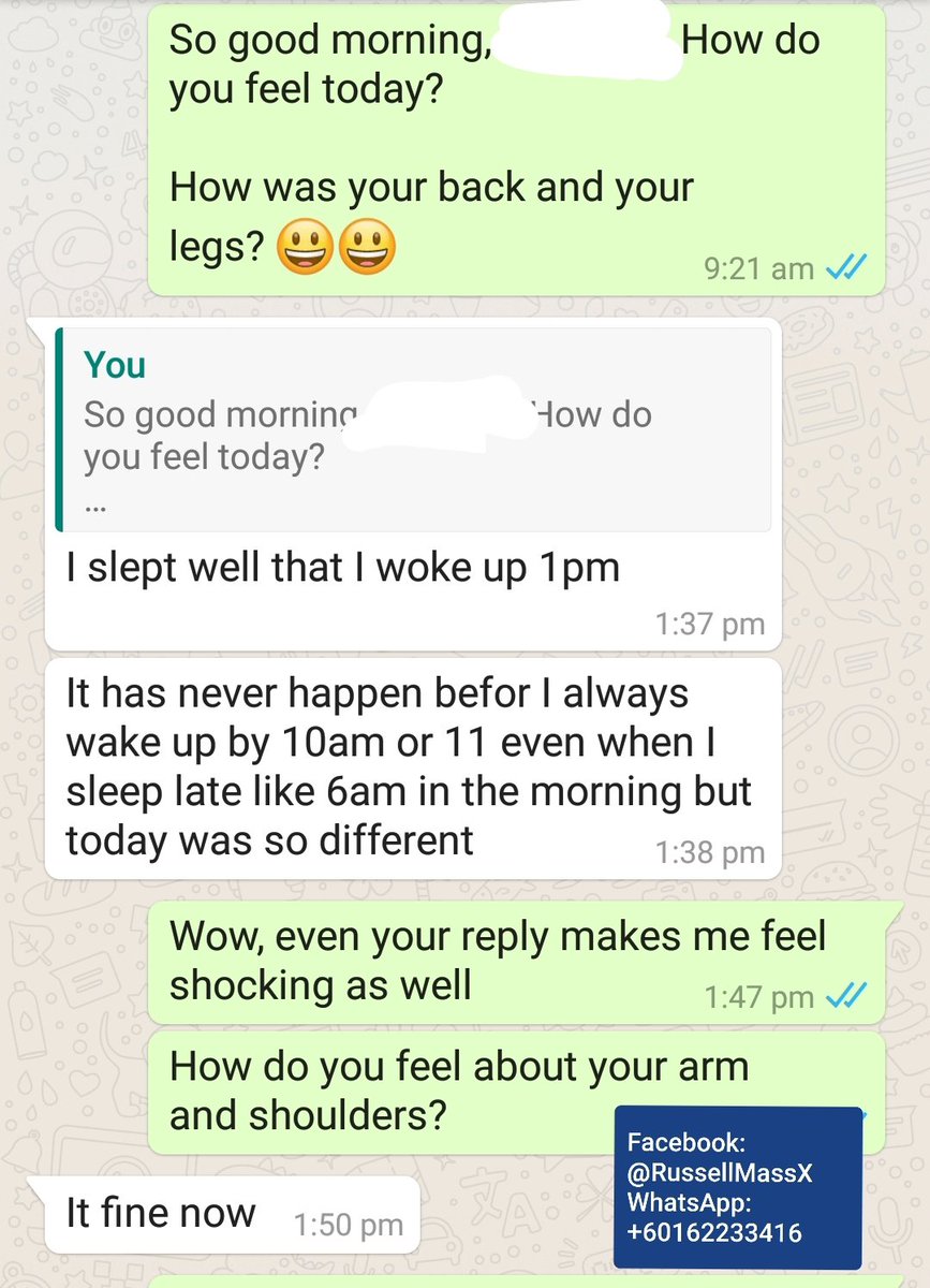 RussellMassX's tweet photo. She is a business student and was attending online classes because of the MCO. She needs to sit for a long time, making her hips, shoulder and back tensed and sore. 

After the massage, she's able to sleep more than she ever had and woke up feeling refreshing. https://t.co/st3EQ74syy