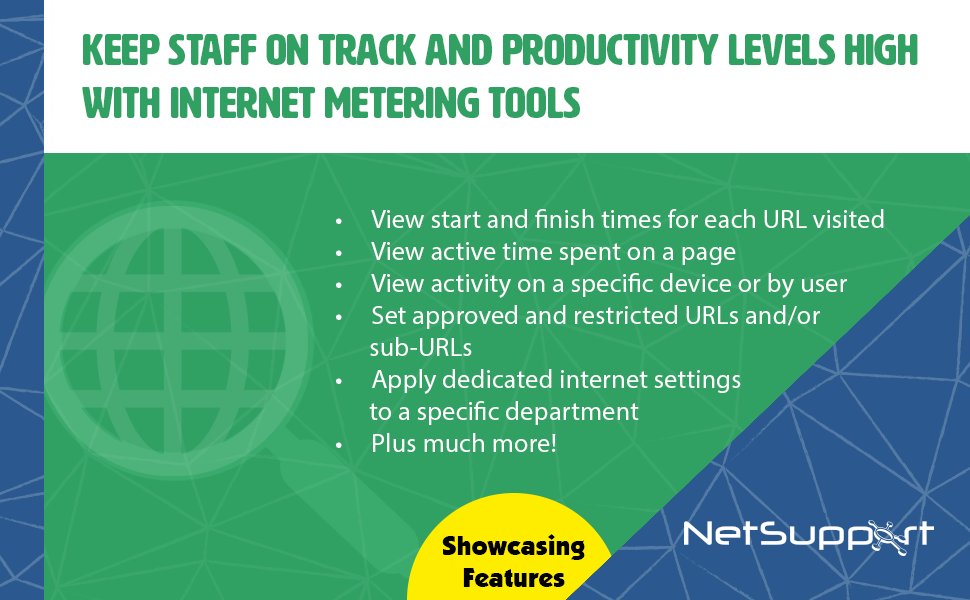 NetSupport_Corp's tweet image. Keep staff on track and maintain high #productivity levels with the help of NetSupport DNA&apos;s internet metering tools! View #internet activity, active time on websites, block chosen URLs and more! Learn more at mvnt.us/m1139236 #internetmetering