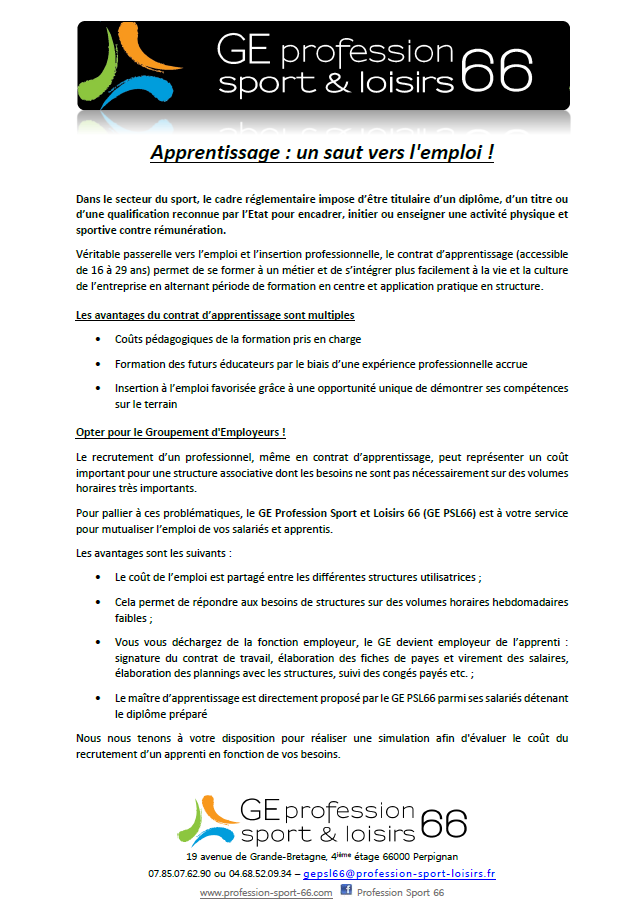 ProfessSport66's tweet photo. #apprentissage66 @ProfessSport66 vous accompagne dans la mise en place d'un contrat d'apprentissage dans votre club et au sein de la collectivité rattachée ! https://t.co/a7WowJK1bq