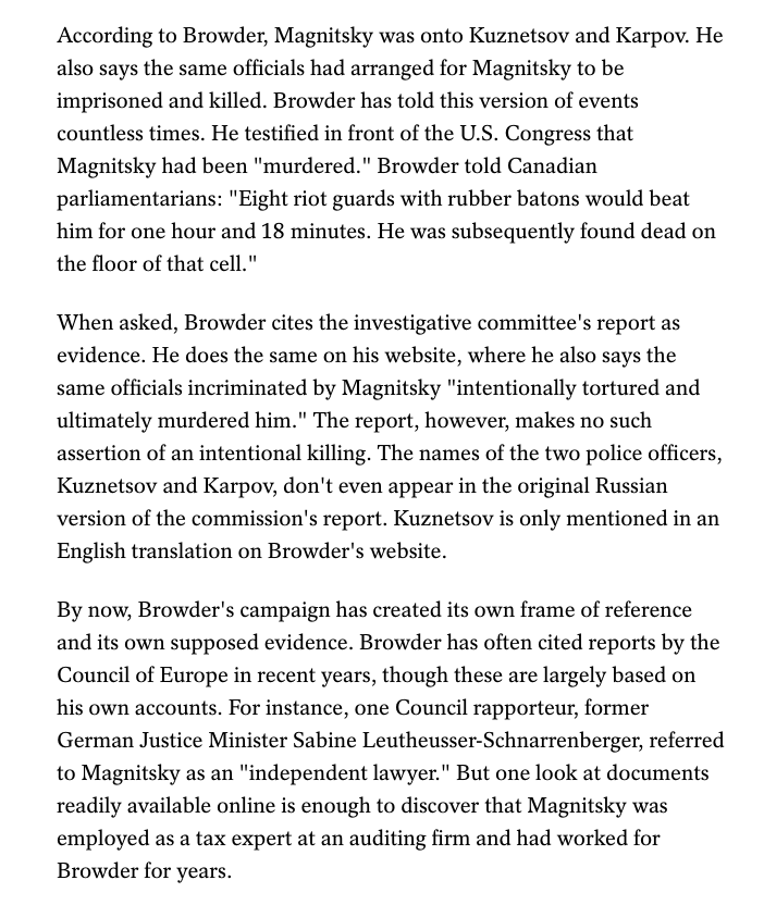 When  @derspiegel and  @BenjaminBidder looked into your fraudulent story, they found the same lies as  @MSNBC, Browder complained to the German Press Council, and his claim was dismissed. https://www.spiegel.de/international/world/the-case-of-sergei-magnitsky-anti-corruption-champion-or-corrupt-anti-hero-a-1297796.html