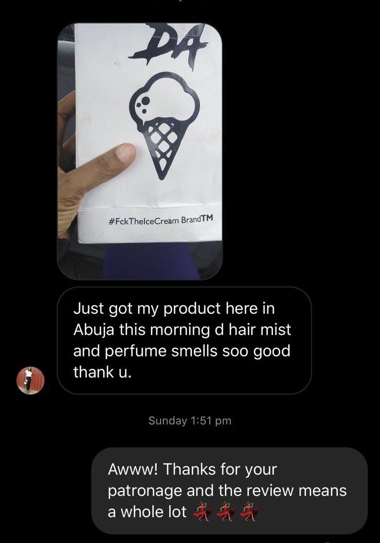 TheIceCreamCol1's tweet photo. REVIEWS ‼️‼️

Testimonials don't lie, the Enchanted perfume and hair mist leave lasting scents that keeps you coming for more. 
-----
To order within Lagos: Send us a DM or contact @motivemallng 
To order within Abuja: Contact, @erecycollection and arrange for same day delivery. https://t.co/80BoD0yhoJ