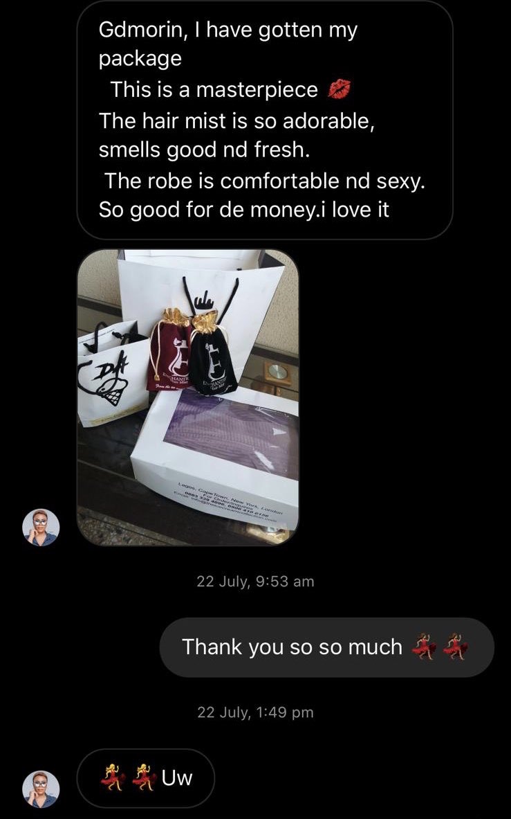 TheIceCreamCol1's tweet photo. REVIEWS ‼️‼️

Testimonials don't lie, the Enchanted perfume and hair mist leave lasting scents that keeps you coming for more. 
-----
To order within Lagos: Send us a DM or contact @motivemallng 
To order within Abuja: Contact, @erecycollection and arrange for same day delivery. https://t.co/80BoD0yhoJ