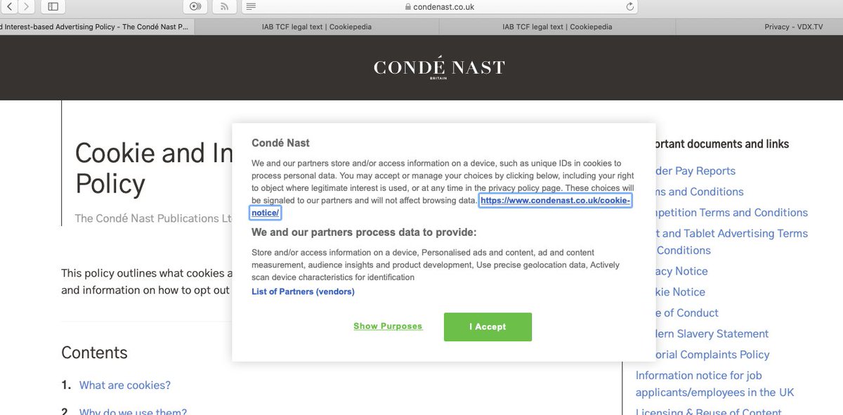  https://twitter.com/PrivacyMatters/status/1296760951212056576?s=20Even the link to the cookie notice engages the same dire Transparency and Consent Framework experienceAnd what BS "Data privacy and protection is very important to us .."