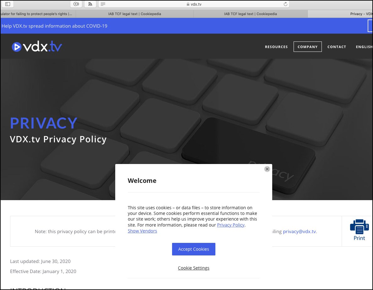 oh &  https://twitter.com/PrivacyMatters/status/1296758923324723201?s=20 the linked privacy policy for the vendor engages another cookie notice that nudges folks to "accept cookies' that will engage 'targeting cookies' if clicked.I mean, you can't even read the privacy policy UNLESS you navigate this ugly experience
