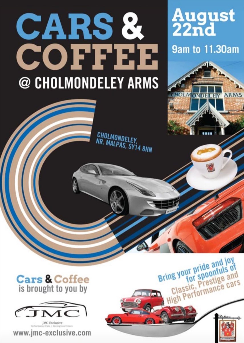 #NewsFlash ⬇️⬇️⬇️  <a href="/ExclusiveJmc/">JMC Exclusive</a> Cars &amp; Coffee event.
•
•
#cholmondeley #cholmondeleyarms #placetovisit #carclub #performancecar #sportscar #carscoffee #carmeet #car #classiccars #jmcexclusive