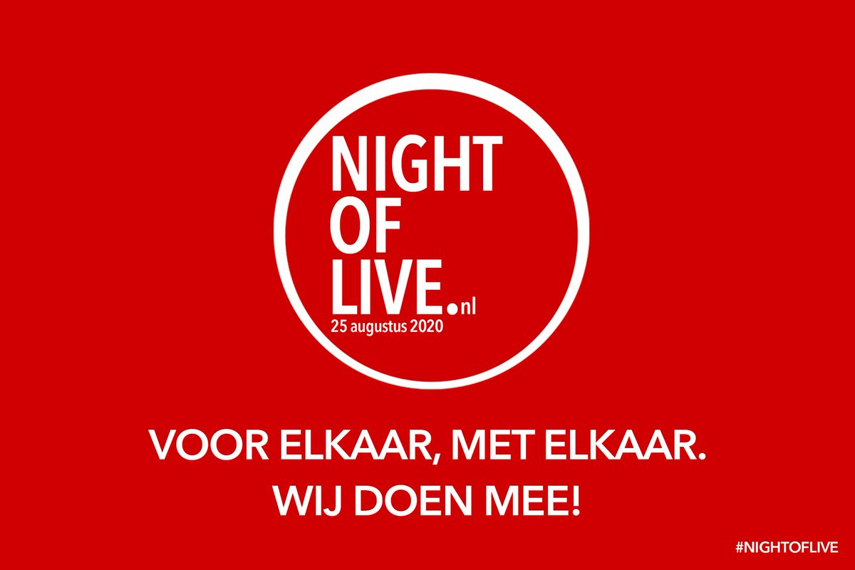 De klok tikt en de tijd dringt voor de evenementenbranche. De landelijke evenementenindustrie kleurt Nederland rood in de nacht van 25 op 26 augustus om de aandacht te vragen voor de nijpende situatie in de evenementenbranche. Doe jij ook mee? #nightoflive