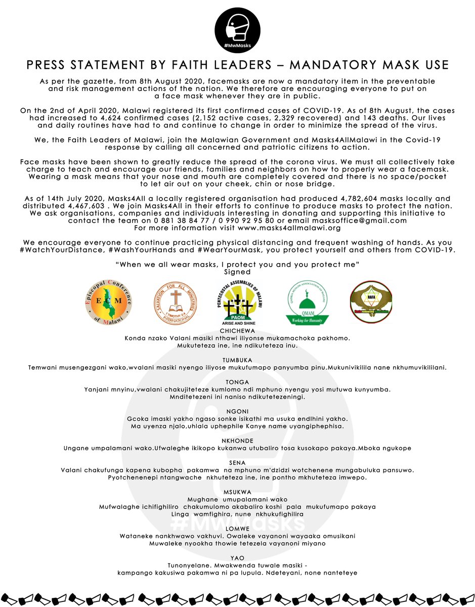 On Wednesday, 19th August, 2020 we released a faith statement in the Nation Newspaper. Unfortunately, our translation systems made an error that misinterpreted the Yao form. We apologise for the confusion and any disruption this may have caused.

[a thread]