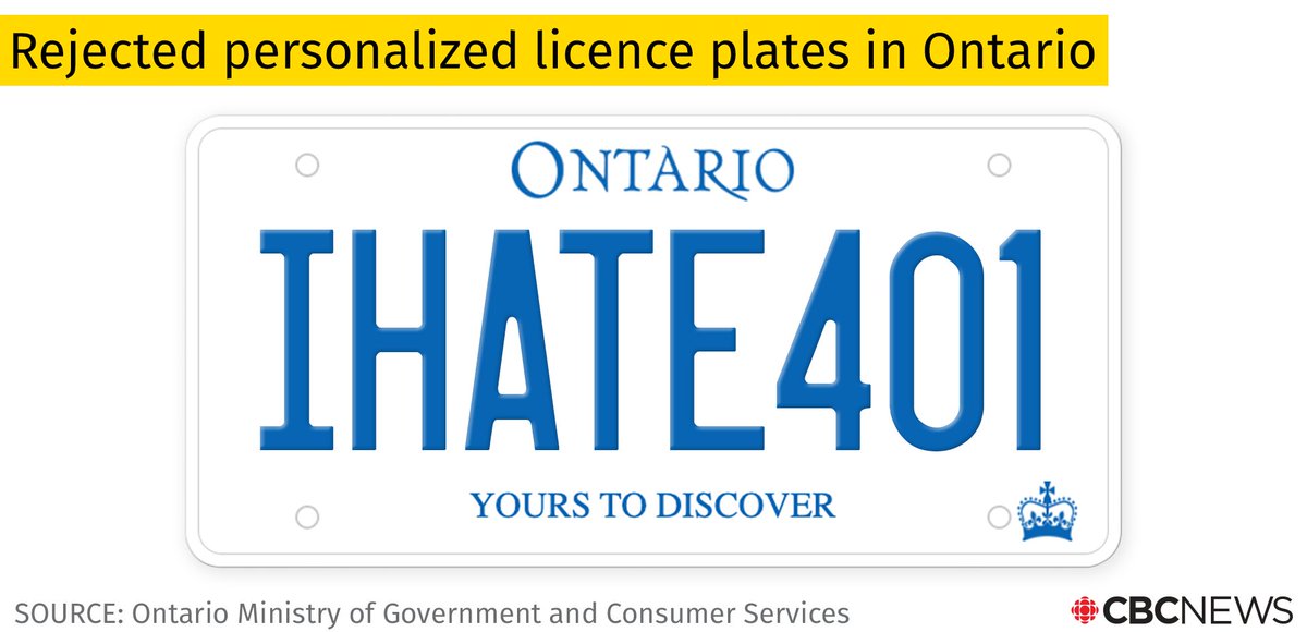Plates get rejected for many reasons. Some too rude, too confusing, too sexual.• HABS H8R & OKBOOMER were nixed for human rights discrimination.• TAXSSUCK & THX CERB called too political.• IHATE401 was deemed "abusive, obscene language and derogatory slang." @MorningNorth