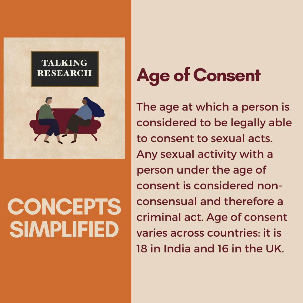 talk_research's tweet image. We often hear terms like &apos;age of consent&apos; &amp;amp; &apos;mitigating factors&apos;, especially in courtroom dramas. But what do they actually mean? To know more listen to the full episode with @LLammasniemi! share.transistor.fm/s/545a0abf

#TalkingResearch #ConceptsSimplified #ConsentLaw