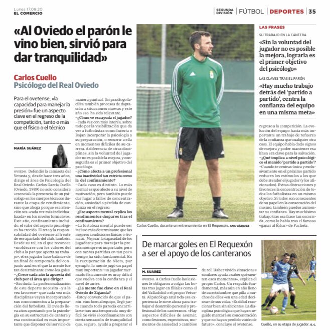 Un placer hablar de psicología con <a href="/Maria_SuarezG/">María Suárez García</a>. Esta vez con nuestras dos pasiones por medio: Real Oviedo y fútbol. Gracias por tu entrevista en El Comercio.