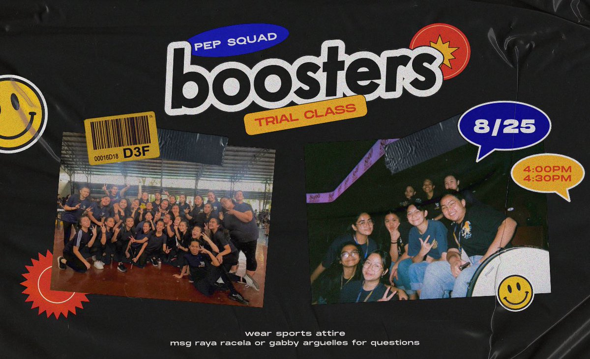 MCHSboosters's tweet photo. HI MCHS! Pep Squad Boosters will have a trial class on Tuesday, August 25 from 4:00-4:30pm 🤩 This is open to all batches so don’t be shy to join us! For those interested please contact Raya Racela or Gabby Arguelles 🥰 Thank you and we hope to see you there! 💙💛 📣 https://t.co/qOeGTftTzH