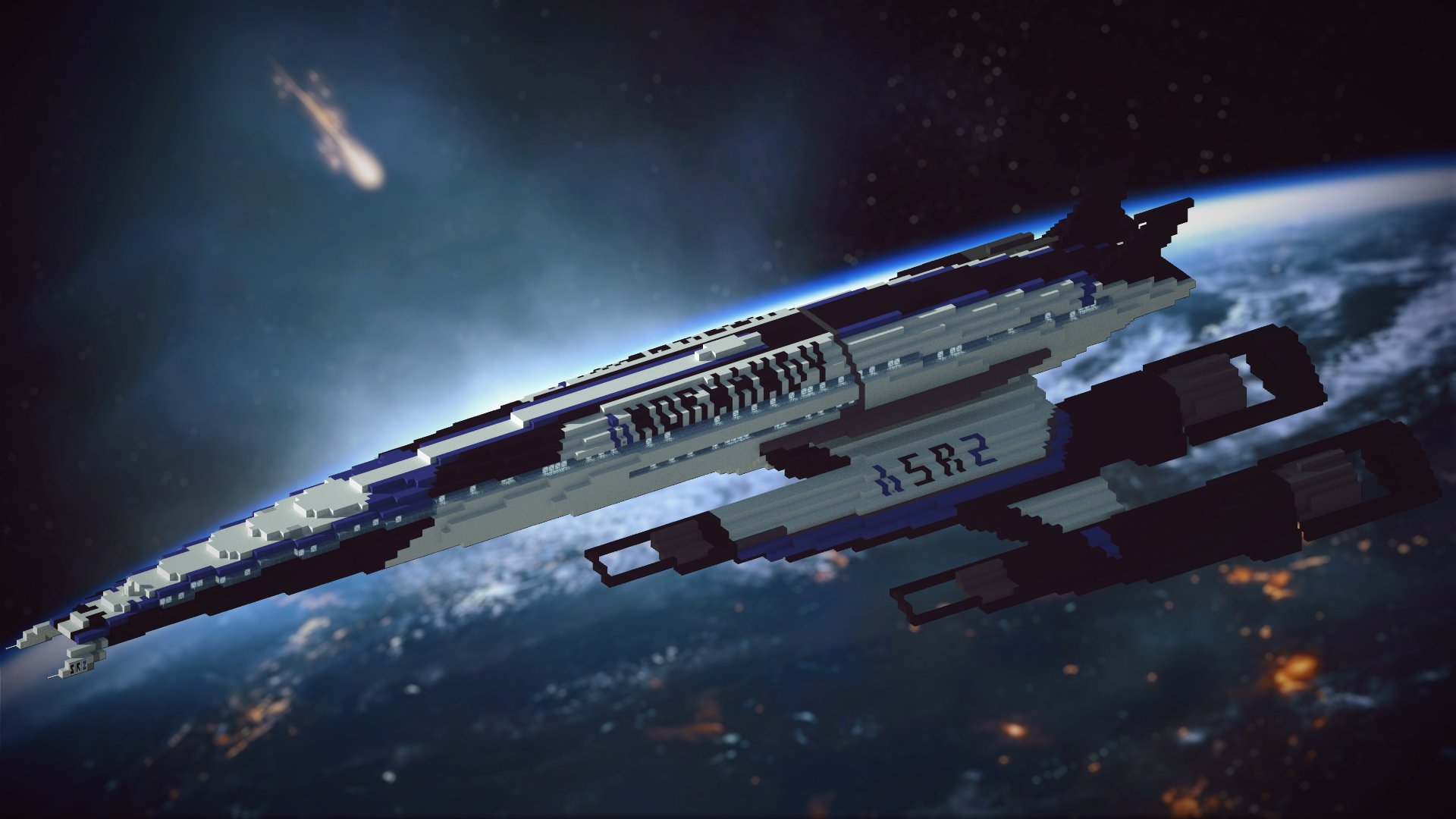 Minecraftrepro 在twitter 上 More Mass Effect Stuff The Normandy Sr2 Leaving Earth After The Reaper Invasion Of 2186 The Vessel Was Turned Into An Alliance Ship After Shepards Defection From Cerberus