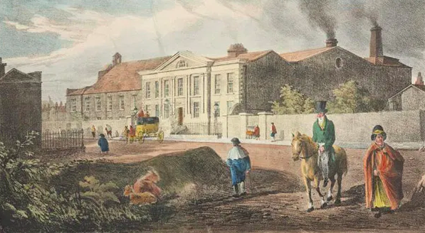 St Mark's Church, on the left and the Dublin Oil and Gas Co on the right. Both still standing on the portion of the former South Strand now comprising Pearse Street!