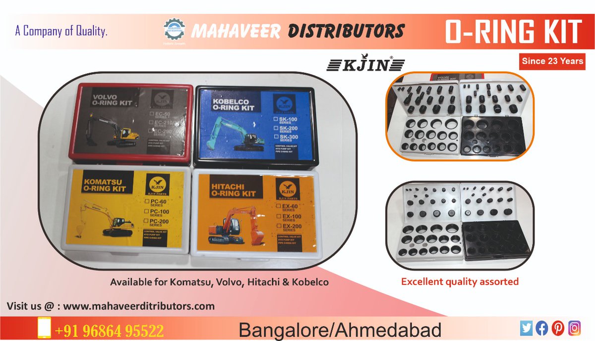 mahaveeritr's tweet photo. #Mahaveerdistributors #Bangalore #Ahmedabad
💥 #kjin #jcb #22yearsofPride
#New #Arrivals #acc #O ring kit #loader #excavator #mining #construction #earthmoving #spares.
⭐️#To #be the #best #buy the #best from the #Leader,
For orders & enquiries Please call☎️9972496636. https://t.co/3NOF9FQ5ND