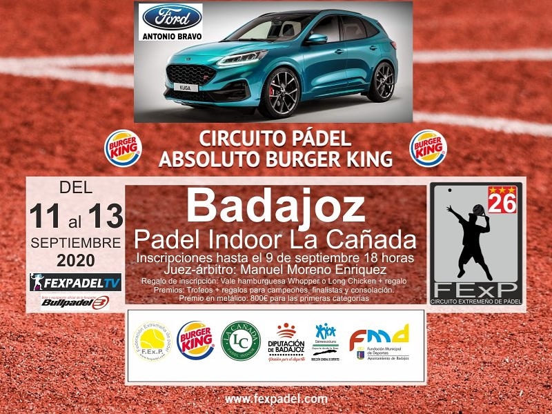 Vuelve el circuito Burger King absoluto en <a href="/indoorlacanada/">PADEL INDOORLACAÑADA</a> del 11 al 13 de septiembre @DXTextremadura <a href="/bullpadelsport/">Bullpadel</a>