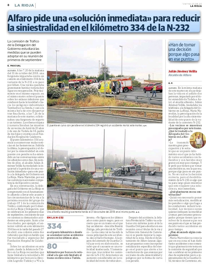 PLAP68's tweet photo. Alfaro pide una solución inmediata para reducir la siniestralidad en el km. 334 de la N-232. Artículo en Diario La Rioja de hoy.

#StopMatadero232
#AP68LibreYA https://t.co/dko1TtzOFU