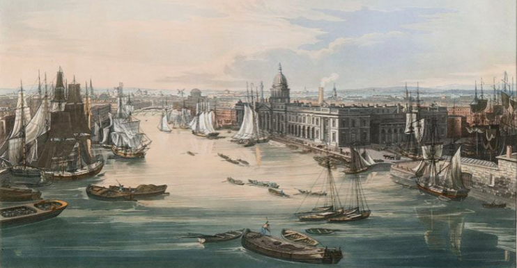 A view of the embanked Liffey from the other side, 1817  http://onlinecollection.nationalgallery.ie/objects/2221/dublin-taken-near-the-custom-house?ctx=6c7b4d6a-dbca-4158-ba3f-4bed864addc9&idx=3