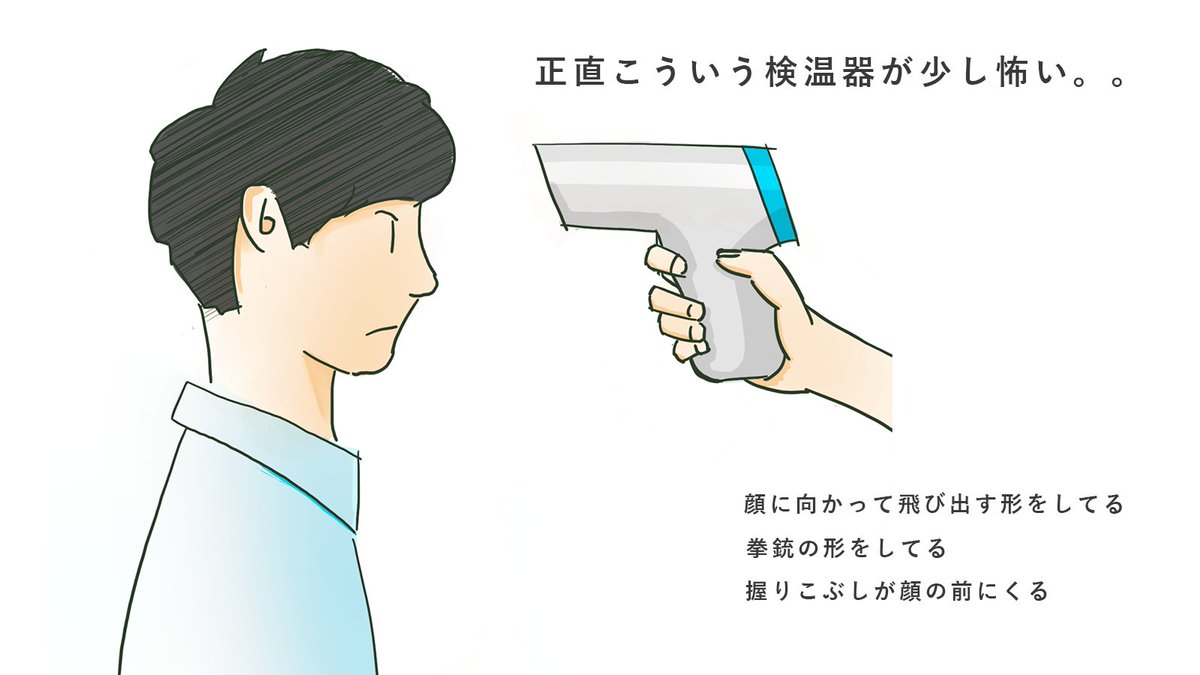 拳銃みたいに前に飛び出る形をしてると怖い 後ろに反る形の検温器を考えてみた人のツイートまとめ Togetter