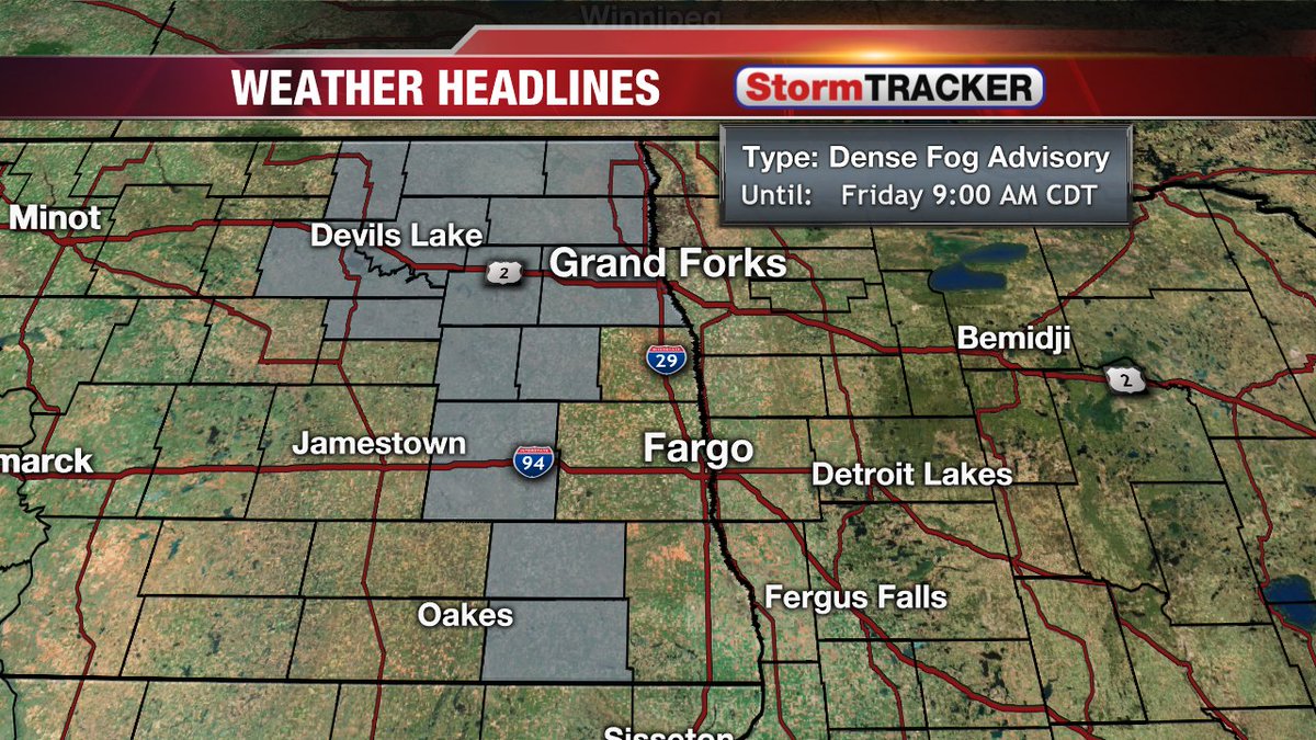 Area of the dense fog advisory extended to include a few more counties. Fog is settling in for a large area of eastern North Dakota this morning.  #NDwx