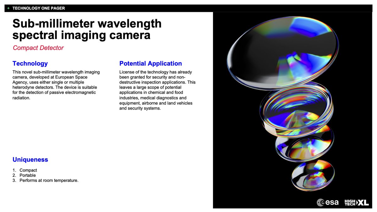 Hightechxl's tweet photo. Give it up for the next #FasTrackathon tech: the spectral imaging camera from @esa. ๐ It can detect electromagnetic radiation for many applications. All the deets at https://t.co/ETtQC3o8k5. Or sign up NOW for an exciting day for #deeptech #entrepreneurs https://t.co/Eoe0EZ9U8z https://t.co/JPIlD4Pj3H