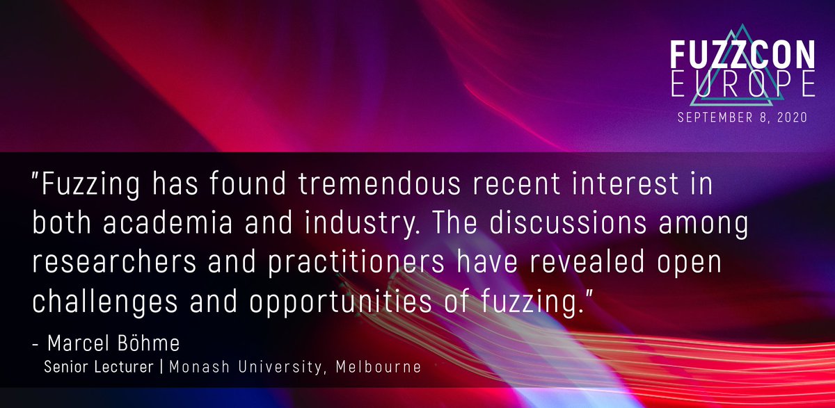 CI_Fuzz's tweet image. @mboehme_ takes the current challenges and discussions on fuzzing as an opportunity to take a look into the future. In his talk at #FuzzConEurope2020 he will give concrete directions for future research and the practical application.
🎟️ hubs.ly/H0tJDSQ0 #fuzzyoursoftware