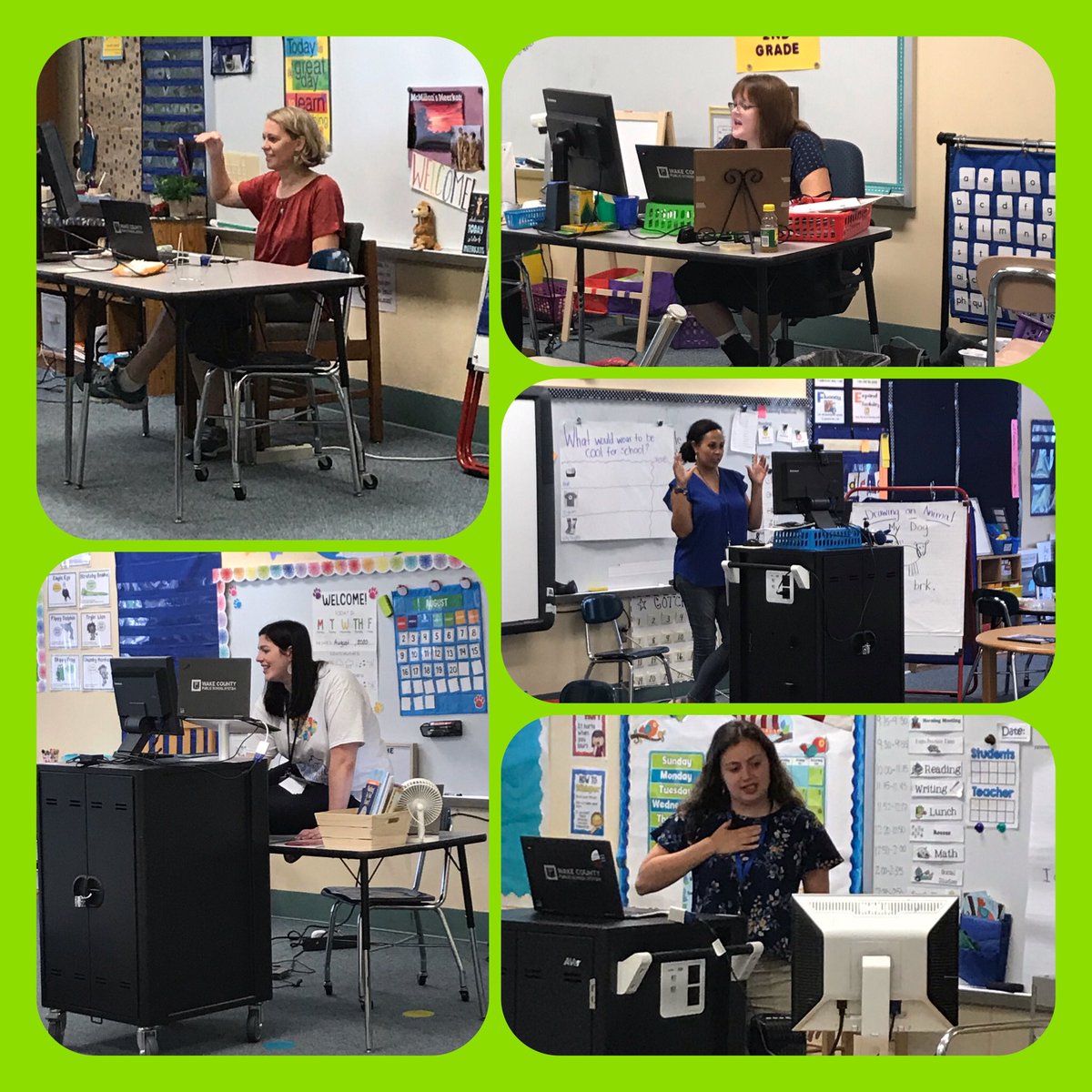 KatieCaggia's tweet image. Our @apexescougars teaching staff hard at work building connections and actively engaging our Cougar students this fine Friday morning! 💚💛🐾 #virtuallyunstoppable @mrs_bloomer1 @Ms_Grainer