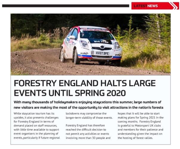With the announcement by Motorsport Uk that Forest England have taken the decision not to permit any events of more than 30 persons on their land until Spring 2021, has resulted in the Carlisle Stages having to be cancelled for this year.

We will be back 23 October 2021