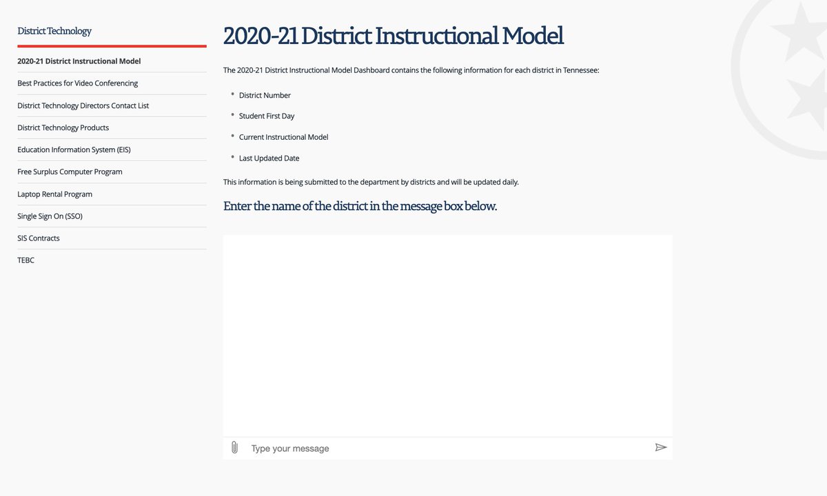 This is NOT a dashboard!!!  @GovBillLee and  @TNedu Commissioner  @SchwinnTeach keep talking about having created a "dashboard" to track  #COVID19 closings. But it was clear during yesterday's news briefing that Lee doesn't really understand what his administration is posting. 1/