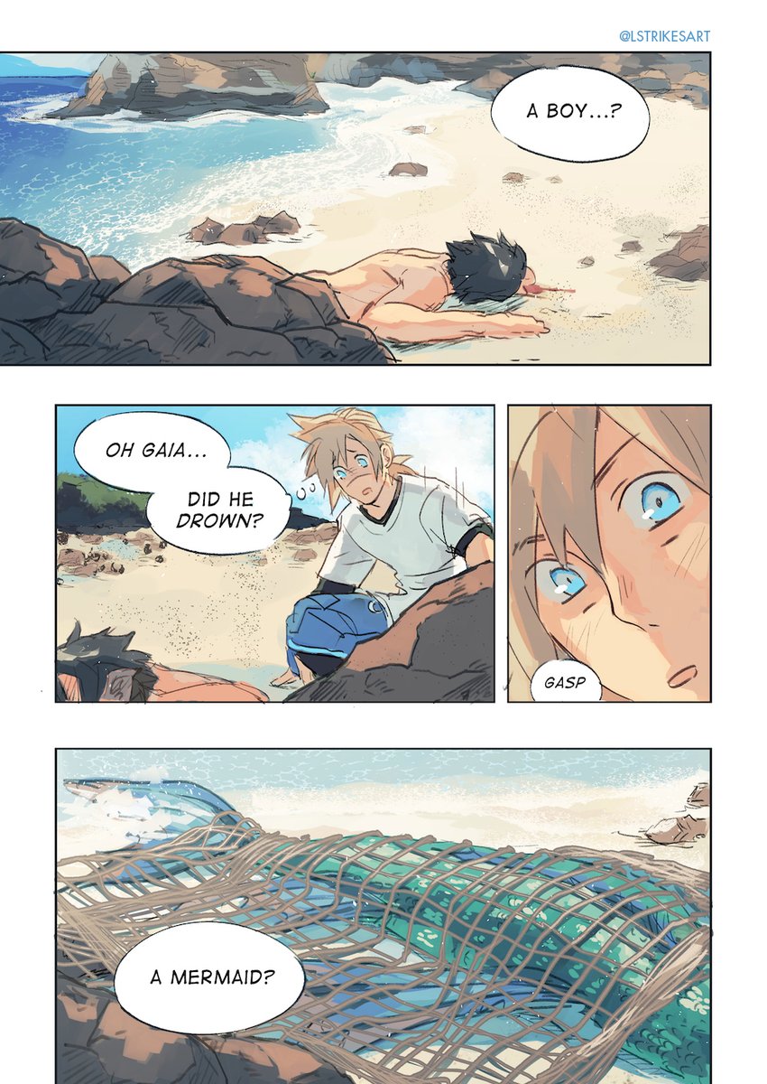 LStrikesArt's tweet photo. A #zakkura mermaid meet-cute! Read left-to-right. Part 1/2 🐟🐠 https://t.co/PMqZcJjG4y