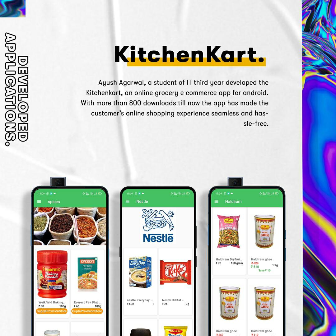 MLearnit's tweet photo. KITCHEN KART- Shopping groceries has never been as simple as it is with mobile applications.We are proud to share that Ayush Agarwal, a student of IT third year had developed the Kitchenkart, an online grocery e commerce app for android. https://t.co/TuTrbhE6eC https://t.co/8Z5A2WC82x