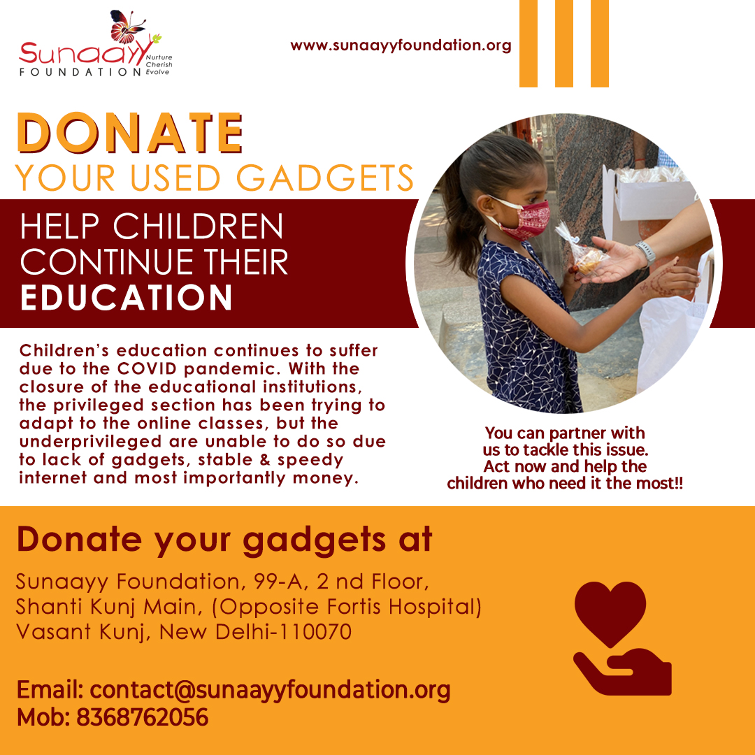 NishVishwa's tweet photo. Many of us have gadgets that are in good condition but are lying unused- instead of letting them become e-waste you can put them to good use for a noble cause. All you have to do is donate your used smartphones/laptops/keypad-phones. #covid #children #help #donate #support #India https://t.co/httY2ReeAr