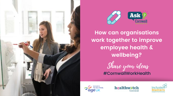 HWCornwall's tweet photo. Talking #cornwallworkhealth
Q4: How can organisations work together to improve employee health and wellbeing?
Share your ideas π¬
#Workplacewellbeing #CornwallLink #AskCornwall #ConnectedCornwall https://t.co/FpNeVOdFWm