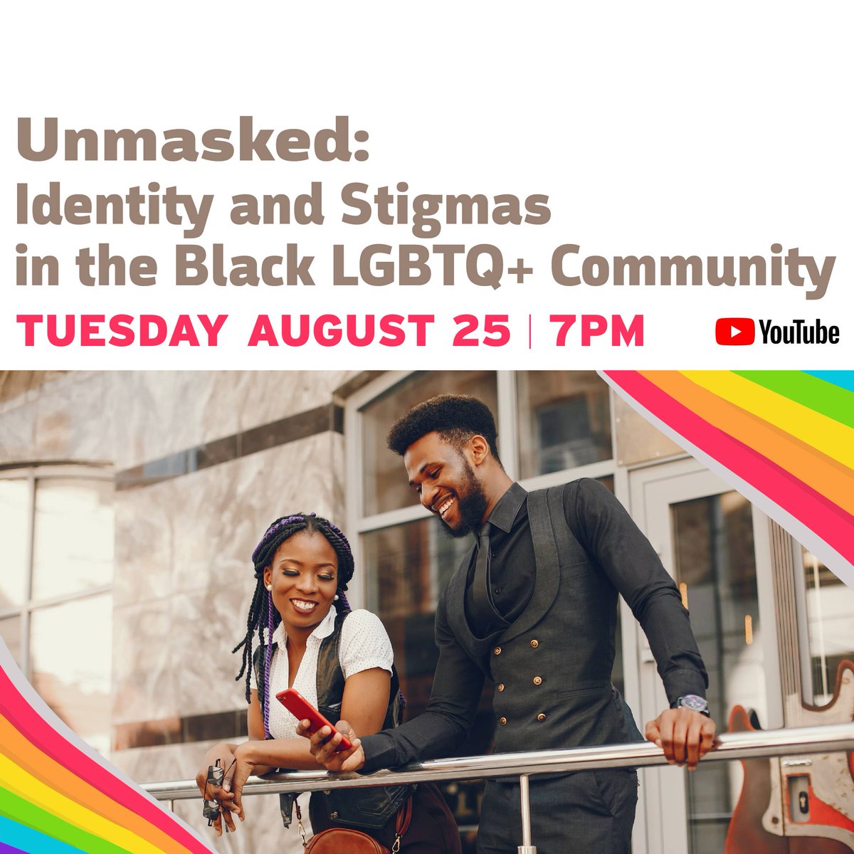 HBGanttCenter's tweet photo. Join us this Tuesday at 7PM for #Unmasked! #LGBTQ+ #Equalitync #equitync #lgbtqchamber #charlottepride #identity #blackculture https://t.co/U334occ3gw