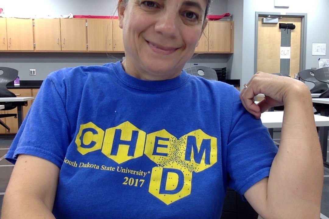 ZaborowskiKathy's tweet photo. Shout out to #Chemed2017 for #nerdytshirtfriday. We see Ss starting 8/27. (I am alone in my room, so no mask) https://t.co/PZzdvbIqy8