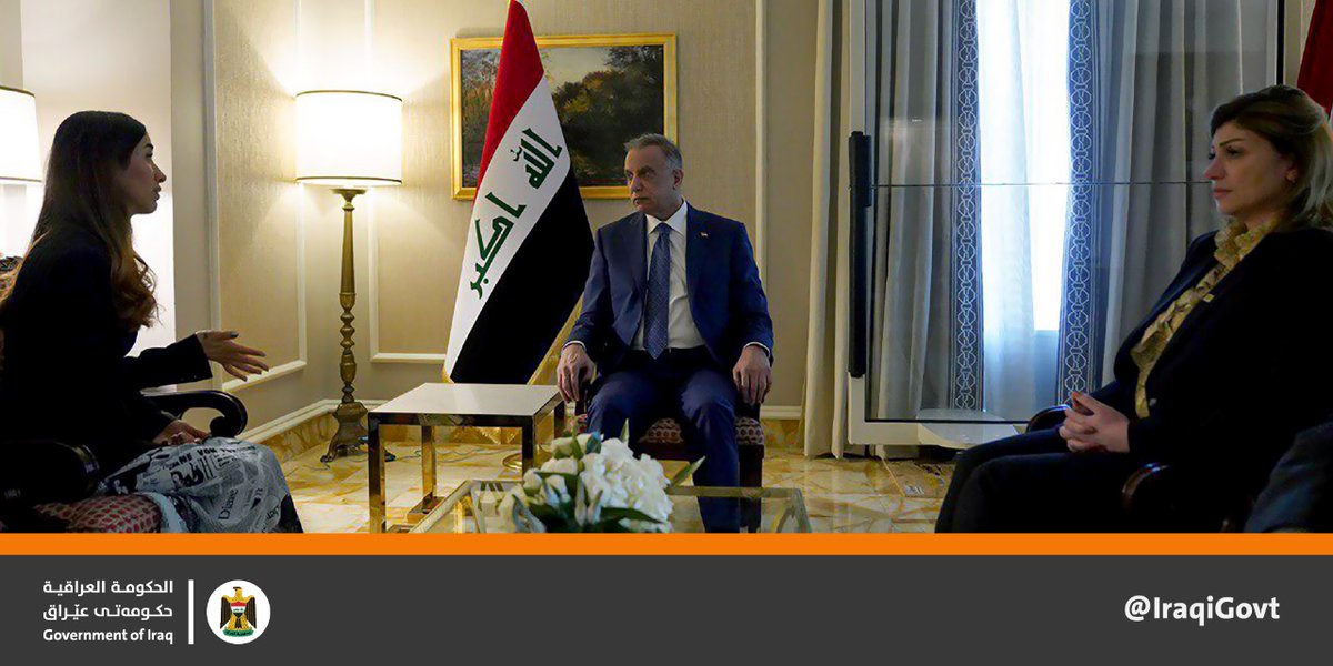 IraqiGovt's tweet photo. رئيس مجلس الوزراء  @MAKadhimi  يستقبل في مقر إقامته في واشنطن سفيرة النوايا الحسنة لكرامة الناجين من الاتجار بالبشر @NadiaMuradBasee، ويشيد بجهودها الكبيرة في فضح الجرائم الوحشية التي ارتكبتها عصابات داعش الإرهابية بحق الايزيديين والمكونات الأخرى في العراق. https://t.co/0ah4UYMKlC