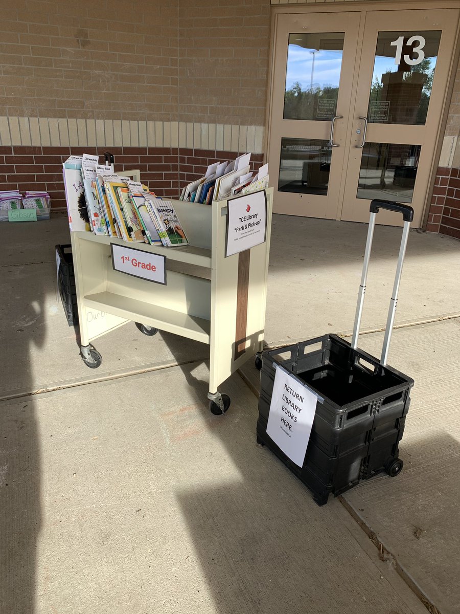 librarytce's tweet photo. The first TCE “Park & Pick-up Day” starts now! If you put library books on hold, stop by between 9:00 am-6:00 pm today. All #TCEcardinals in grades 1-4 have supplies from their teachers to collect too! Happy reading! #TCEreads #indianalibrariansteach #LibrarySnapshotDay #HSElibs https://t.co/cOaewWJ36g