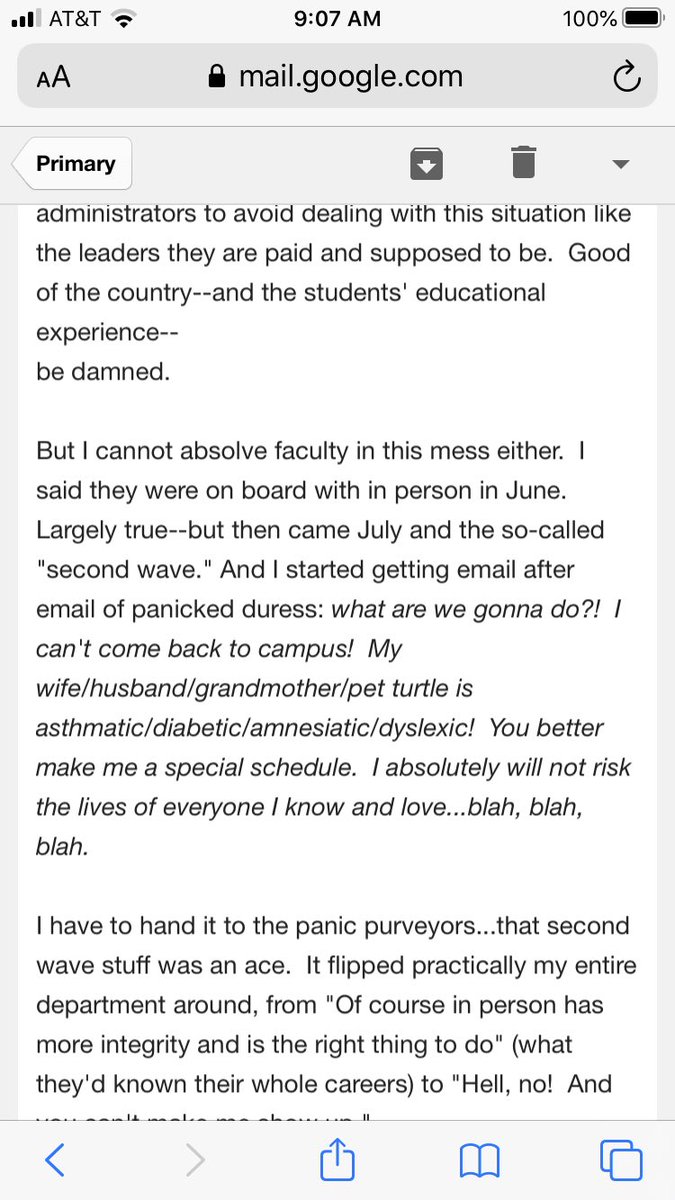 From a senior faculty member at a Midwestern university: he thinks his school always planned to reopen, get tuition checks, and then close again. I always say it is impossible to be too cynical, but even I’m surprised by this game.