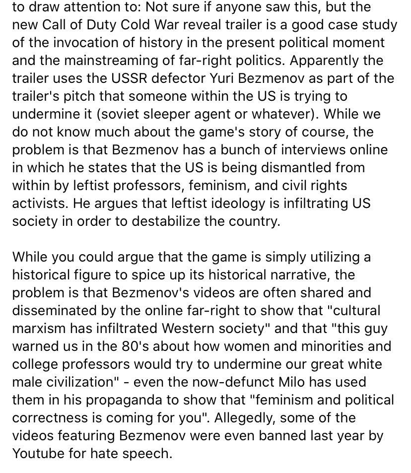 elhammar's tweet photo. I wrote a short summary of the recent Call of Duty reveal trailer and its potential mainstreaming of far-right conspiracy theories and red-pilling https://t.co/02vyyHCpK7