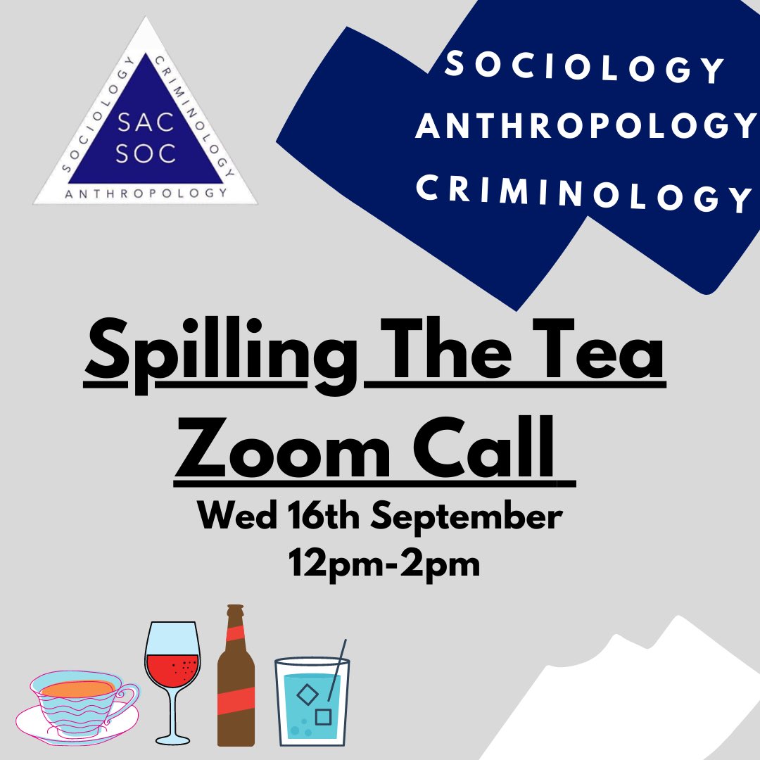 We have the first event of the academic year! 
We are hosting a chilled Zoom call where we 'Spill the Tea'! If you have any queries or concerns or just want to have a chat and get to know us, we will be drinking tea (or other beverages, no judgement) and answering any questions