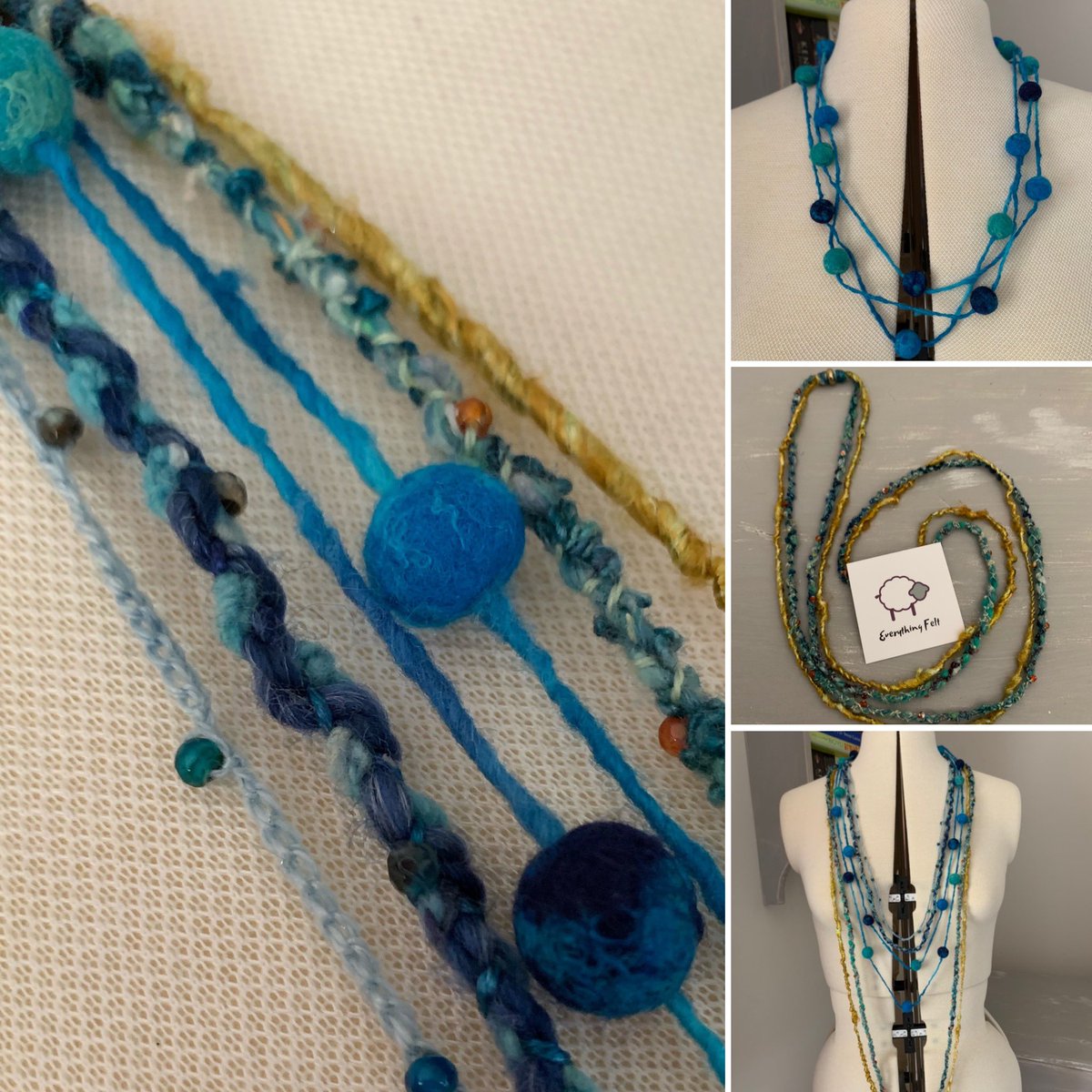 everything_felt's tweet image. Blowing a Hooley here today...so been an art yarn jewellery day! #lovewool #wooljewellery #handmade #wearwool #artyarn