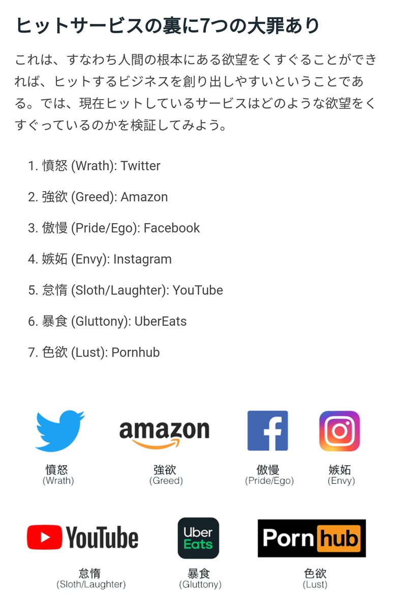 インターネット上でヒットしているサービスは人間の 7つの大罪 のいずれか一つを刺激する作りになっている Togetter