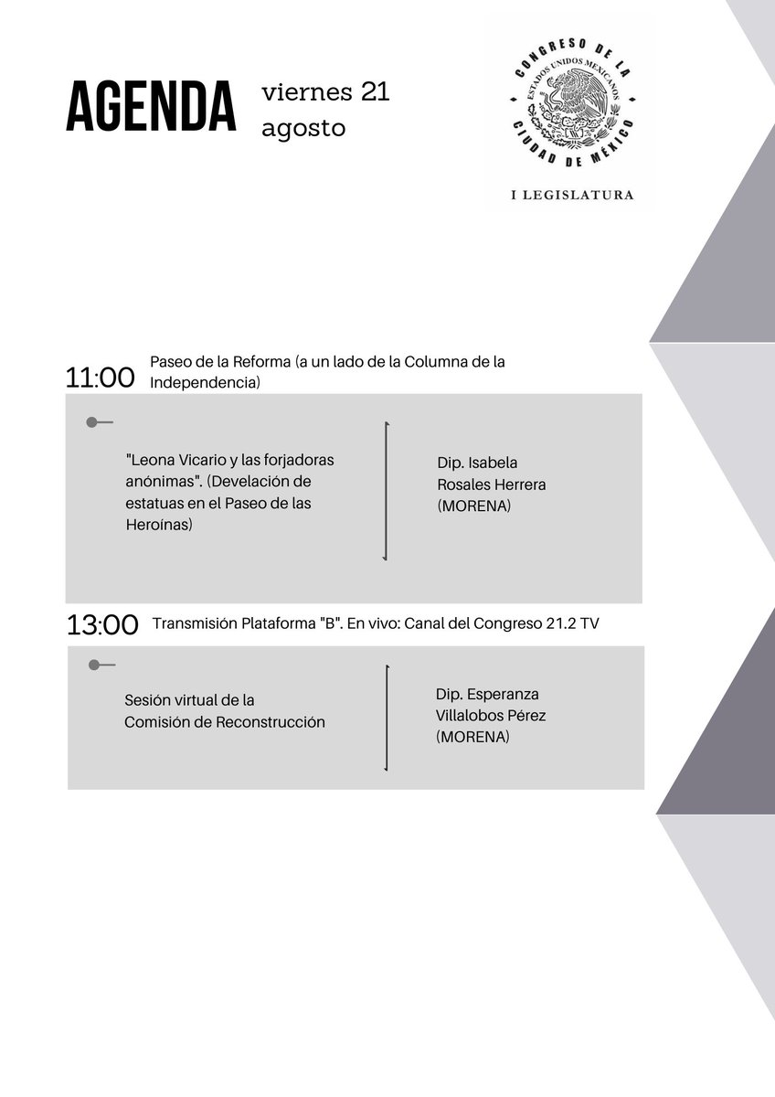 🗓️ Te compartimos la agenda de actividades programadas para este viernes 21 de agosto de 2020.