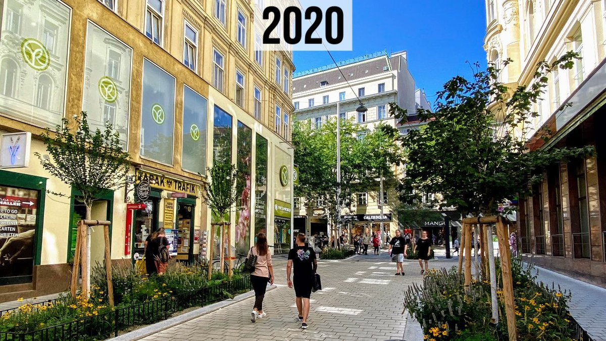 Un exemple extraordinairement réussi de piétonnisation et de végétalisation d'une rue à Vienne, la capitale de l'Autriche. Qui voudrait revenir en arrière après ça ?